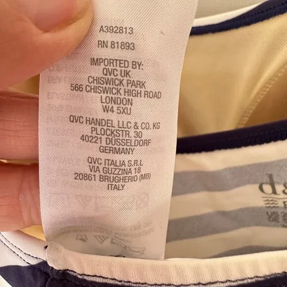 Denim & Co. Beach Handkerchief Hem Tankini Skirt Set Navy Stripe Size US 20 - Picture 9 of 9